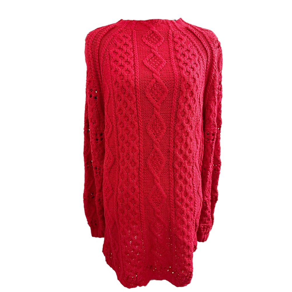 Vintage Express internationale Long Sweater Hand Knitted Red Pullover 1990’s Med